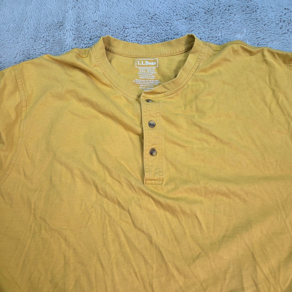 L.L. Bean Henley Shirt Mens XXL Reg Long Sleeve Cotton Traditional Fit Mustard